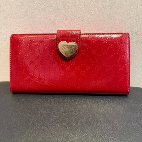 Gucci Microguccissima Heart Continental Red Leather Wallet - Picture 1 of 11
